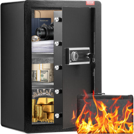 VEVOR Cassaforte a una Porta da 99,1 L con Serratura a Chiave e Password, Cassaforte con Borsa Ignifuga, Portachiavi, Luce LED, 2 Divisori Regolabili Rimovibili per Denaro documenti Gioielli Nero