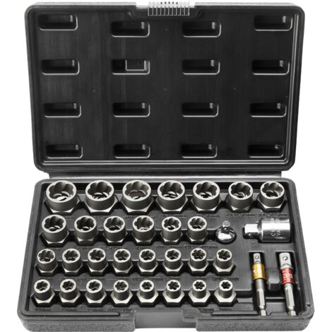 VEVOR Set di Estrattore per Viti Dadi 29 Pezzi 6mm/10mm/10,5mm/19mm, Strumenti per la Rimozione di Viti Danneggiate in Acciaio CR-MO con Valigetta per la Rimozione di Bulloni Danneggiati da Officina