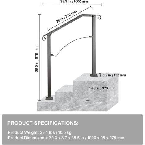 Corrimano Per Scale Interne Esterne Kit corrimano per ringhiera per scale Asta di supporto per gradino da giardino per esterni, tubo in ferro battuto lato destro, 80cm 90cm 100cm 120cm 150cm 180cm Corrimano Per Scale Interne Esterne Kit corrimano per ringhiera per scale Asta di supporto per gradino da giardino per esterni, tubo in ferro battuto lato destro, 80cm 90cm 100cm 120cm 150cm 180cm