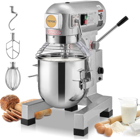 VEVOR Impastatrice per Alimenti Commerciale 10L 3 Velocita Regolabili, Impastatrice per Impasto da 550 W con Ciotola in Acciaio Inox e Accessori per Mescolare, Ideale per Ristoranti, Panetterie