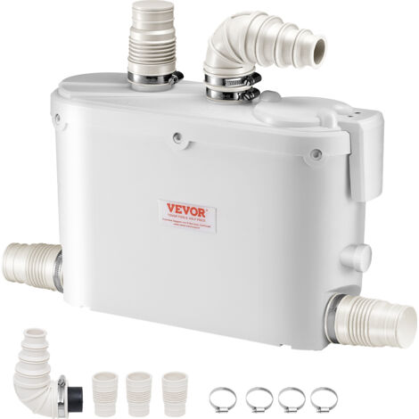 VEVOR Pompa Maceratrice per WC Fognario, 500 W, Portata 110 LPM, Prevalenza 8 m, con 4 Ingressi per lAcqua, Macchina per Smaltimento delle Acque Reflue per Cucina, Seminterrato, Doccia