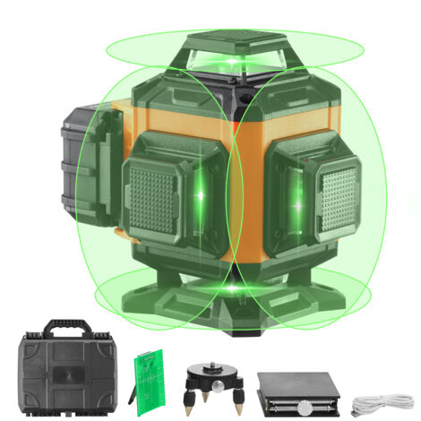 VEVOR Livella Laser Raggio max. 30m Livella Laser 360° x 4 Linee Trasversali Verdi Modalita Manuale Autolivellamento Lunghezza deOnda Laser 520nm ± 10nm Precisione tra 0,28cm - 10m, Livella Laser