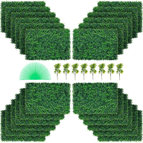 VEVOR 24 Pezzi Artificiale Pannello da Siepe di Bosso 61x40,6 cm, Siepi Artificiali, Recinzione Artificiale Bosso, Edera Finta Effetto Realistico Decorazione Plastica Colore Verde, Spessore da 4 cm