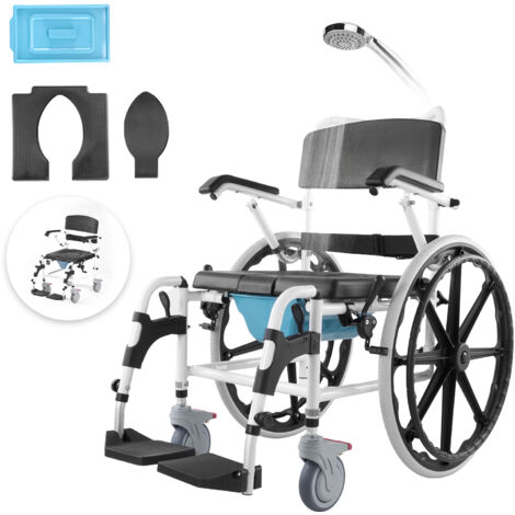 VEVOR Sedia a Rotelle per Doccia, Bagno per Adulti Disabili, Sedia in Alluminio per Doccia Rotolante Regolabile con Freno Capacita 136 kg Larghezza 440 mm Sedia da Trasporto per Comoda da Doccia