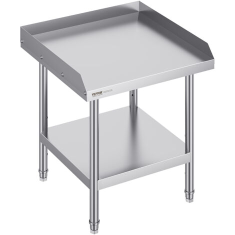 VEVOR Tavolo da Lavoro in Acciaio Inossidabile 610 x 610 x 660 mm, con 4 Ruote, Alzatina su 3 Lati Tavolo Resistente per Preparazione Alimenti Ristoranti Cucina Commerciale Home Hotel Argento (1/5)