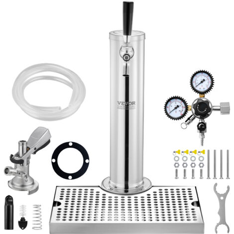 VEVOR Kit Distributore di Birra, Kit Conversione Birra Rubinetto Singolo, Dispensatore Torre Birra in Acciaio Inossidabile con Regolatore Doppio Calibro, Vassoio Gocciolamento Birra per Feste a Casa (1/5)