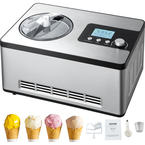 VEVOR Gelatiera Elettrica Casalinga per Gelato Capienza 2L circa Potenza 180W, Macchina per Gelato Elettrica con Schermo LCD Preparazione Rapida Senza Precongelamento per Gelato Sorbetti Frozen Yogurt