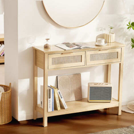 VEVOR Tavolo Consolle in Rattan 1000 x 295 x 815 mm Tavolo Ingresso con Porta Scorrevole in Rattan Naturale, Tavolo Consolle Divano per Soggiorno, Studio, Ingresso o Parete TV, Naturale