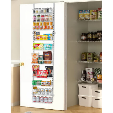 VEVOR Organizzatore per Dispensa Sopra Porta, Organizzazione Stoccaggio della Dispensa 10 Ripiani, Porta Spezie Sospeso in Acciaio Resistente, Ripiani Regolabili per Condimenti Parete Bianco
