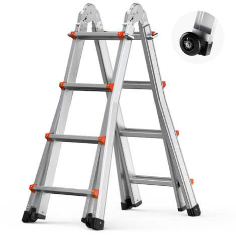 VEVOR Scala Telescopica A Frame 4000 mm Scala Estensibile Compatta in Alluminio, Carico di 149,7 kg Scala Pieghevole Portatile Multifunzione per Camper, per Compiti a Casa, Tetto Interno ed Esterno (1/5)
