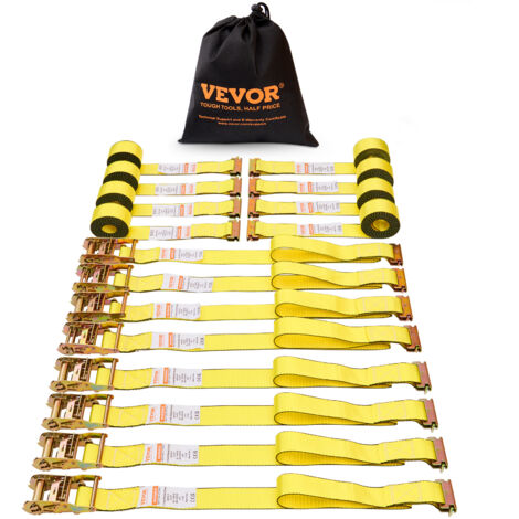 VEVOR Kit Cinghie a Cricchetto Ancoraggio 8 Pz, Resistenza alla Rottura 1995,8kg, Cinghie di Tensione 0,05x4,6 m con Cricchetto per Motociclette, Biciclette, Traslochi Scatole in Rimorchio Portapacchi