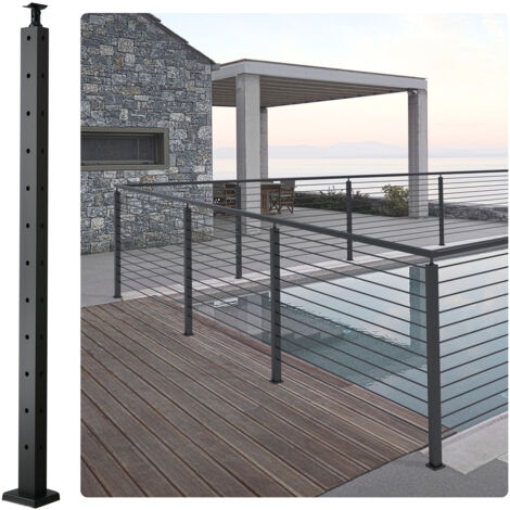 VEVOR Palo per Ringhiera per Cavi, Palo per Ringhiera Angolare in Acciaio a Forma di L con Foro a L, 12 Fori Preforati, Acciaio Inox 106,7x2,5x5 cm, Nero, 1JZLGZHS1067CSWRBV0