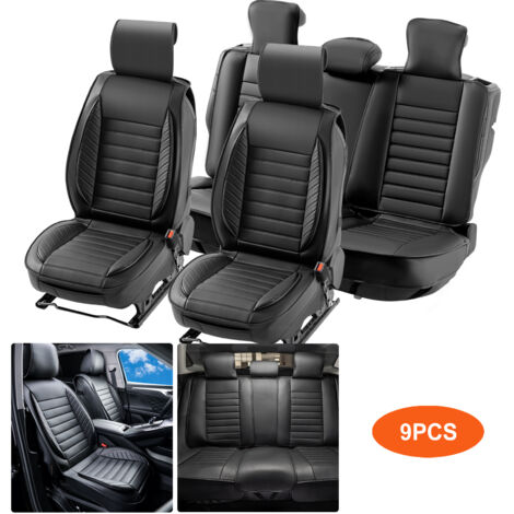VEVOR Coprisedili Universali Set Completo Sedili 9 Pezzi Sedile Anteriore Posteriore, Coprisedili in Ecopelle, Disegno Semi-Chiuso, Poggiatesta Staccabile, Airbag, per Maggior Parte Auto SUV Camion