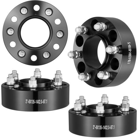VEVOR Distanziali Ruota, Spessore 50,8 mm Distanziale Forgiato a 6 Alette, Alesaggio 87,1 mm Hubcentrico M14 x 2 Distanziali Perni, Adatto per Ford Expedition, F150, Lincoln Navigator, 4 Pezzi Nero