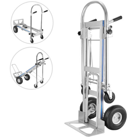VEVOR Carrello Pieghevole Manuale 3in1 in Alluminio, Grande Carrello Trasporto a Mano con 4 Ruote Pneumatici Capacita di Carico di 350kg, Carrello Adatto sia per Uso Domestico che Industriale