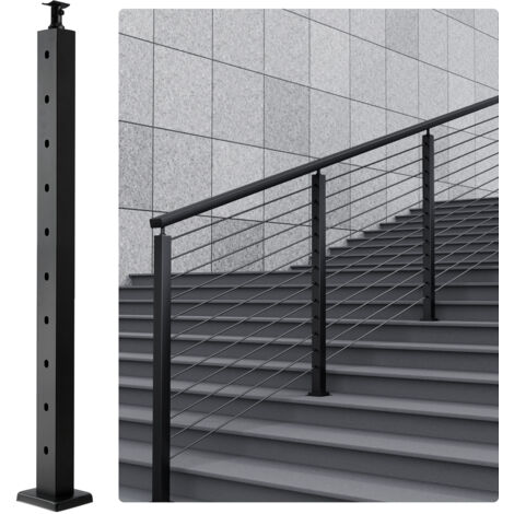 VEVOR Palo per Ringhiera per Scale, Palo per Parapetto Fori Inclinati a 30 gradi, 10 Fori Preforati, Palo Ringhiera Acciaio Inox 91,4x5x5 cm, Nero, 1JZLGZ91455HV8GHUV0