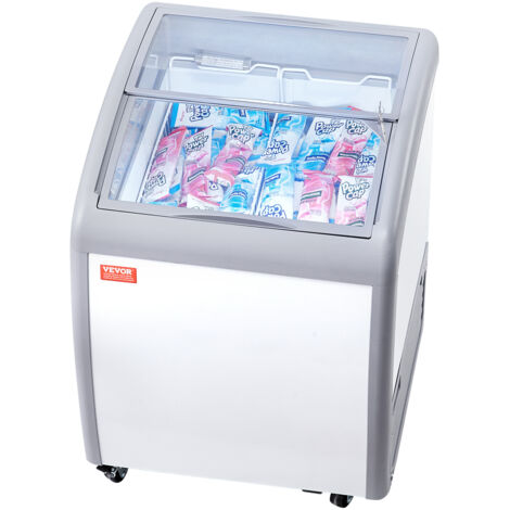 VEVOR Vetrina per Gelato Commerciale 665 x 705 x 875 mm Congelatore Mobile 154 L Vetrina per Gelateria con Piano Vetro, 2 Cestelli Metallici, 2 Porte Scorrevoli in Vetro, Ruote di Bloccaggio, Bianco