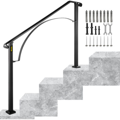 VEVOR Ringhiera Corrimano, Set Ringhiera per Scale a Arco Nero, Opaco con 3 o 4 Gradini, Ringhiera Corrimano in Ferro, Ringhiera Scale Esterne per Gradini Esterni