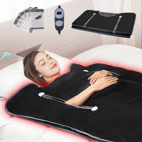 VEVOR Coperta da Sauna Riscaldamento Tessuto Oxford 180x80 cm Controllo della Temperatura & Timer, Coperta per Sauna a Infrarossi Fori per le Braccia 390W 6 Livelli di Temperatura Regolabile 45°C-80°C