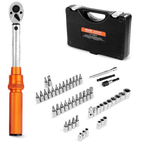 VEVOR Set di Chiavi Dinamometriche Clic, 20-240 lbf-in e 2,3-27,1 N.m Chiave Dinamometrica a Scatto, Bidirezionali e Bilance a Doppia Portata, 72 Denti, con Adattatori, Barra di Prolunga, Arancione