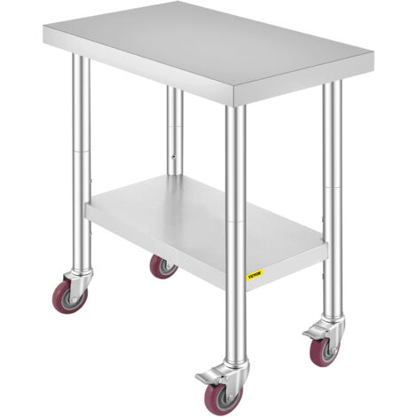 VEVOR Tavolo da Lavoro in Acciaio Inox Piano di Lavoro per Cucina 76x45x86cm Piano di Lavoro Professionale a 4 Ruote per La Preparazione di Alimenti