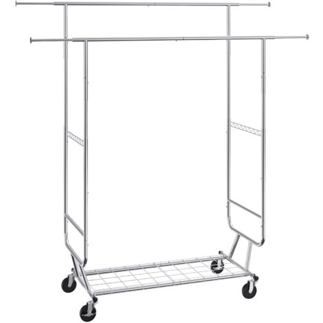 VEVOR Stand Appendiabiti a Rotelle Capacita Carico Statica Max. 272kg con Asta Laterale Piano Inferiore per Camera da Letto Soggiorno, Appendiabiti 4 Ruote Lunghezza 1282-1914 mm Altezza 1443-1867 mm (1/5)