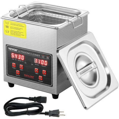 VEVOR Pulitore a Ultrasuoni Vassoio Display Digitale in Acciaio Inox Capienza 2 Litri con Riscaldamento Tempo Temperatura Regolabile, Macchina Pulitrice a Ultrasuoni per Gioielli Occhiali Laboratorio