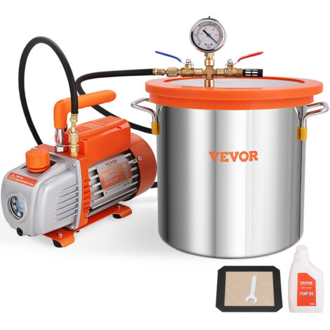 VEVOR Kit Pompa per Vuoto Monostadio Velocita 1440 giri/min Capienza dellOlio 250mL, Kit di Pompa con Camera Vuoto Coperchio Vetro Potenza 150W Dimensioni 29 x 12 x 22 cm Spostamento deAria 100L/min