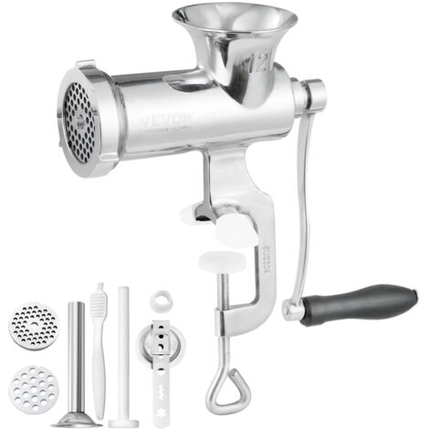 VEVOR Tritacarne Manuale in Acciaio Inossidabile 304 Fissaggio a Morsetto da Tavolo per Preparazione di Salsicce Salumi Polpette, Tritacarne Manuale da Tavolo Acciaio Inox Uso Alimentare Calibro 12
