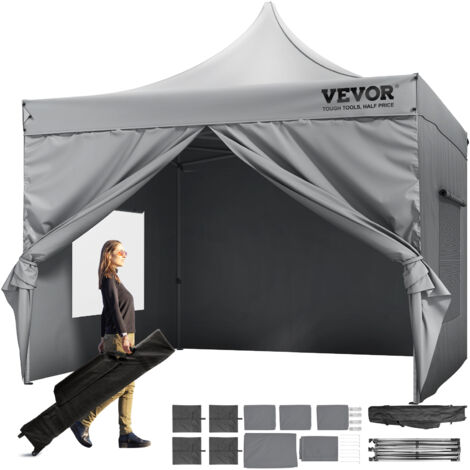 Outsunny Gazebo Pop-up 2x2 M Nero Con Pareti Laterali E Finestre - Impermeabile Per Giardino, Feste E Campeggio - Include Borsa
