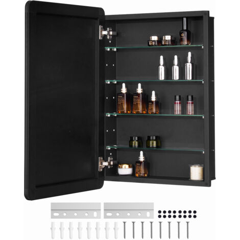 VEVOR Armadietto per Medicinali 508 x 762 mm Armadietto per Medicinali con Specchio per Bagno con Anta a Specchio e Ripiani in Vetro Regolabili, Installazione a Incasso e a Parete, Telaio in Alluminio