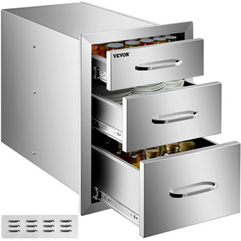 VEVOR Cassetto con Guida Scorrimento Ripiano Triplo in Acciaio Inox Cucina allAperto, Cassettiera per Isola di BBQ Cucina Esterna Cassetto Triplo con Guide Scorrimento in Acciaio Inox Altezza 51,6cm