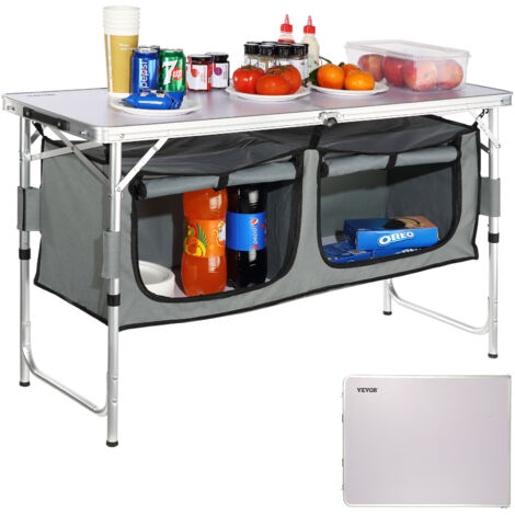 VEVOR Tavolo da Campeggio per Cottura Pieghevole Portatile con Valigetta in Alluminio MDF Dimensioni Estese 120x47x70 cm, Tavolo Pieghevole da Campeggio Altezza Regolabile 54,5 / 62 / 70 cm per BBQ (1/5)