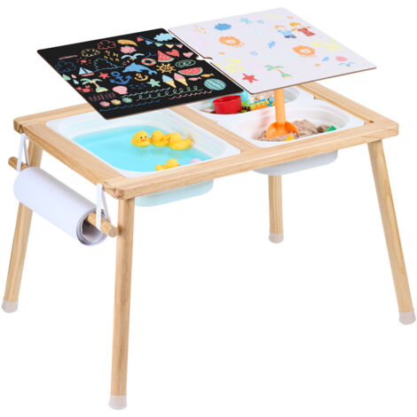 VEVOR Tavolo Sensoriale per Bambini, con 3 Contenitori Pieghevoli e Portarotolo di Carta, Tavolo da Attivita per Bambini per Uso Interno ed Esterno, Tavolo da Disegno Sensoriale per Bambini in Legno
