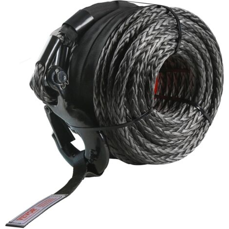 VEVOR Corda per Verricello 9,5 mm x 30,5 m Cavo Sintetico 117,9 kN con Guaina Protettiva Gancio per Verricello Forgiato Cinghia di Trazione per SUV Fuoristrada Camion, Cavo Sintetico per Verricello