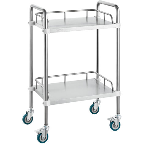 VEVOR Carrello da Laboratorio, Carrello da Laboratorio in Acciaio Inox a 2 Ripiani, Carrello da Laboratorio con Ruote Girevoli, Carrello di Utilita Dentale per Clinica, Laboratorio, Ospedale, Salone