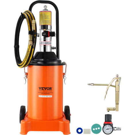 VEVOR Pompa per Grasso Pneumatica Rapporto Pressione 50:1 Pompa per Secchio per Grasso Pneumatica 12 Litri Pistola per Grasso Pompa Grasso Portatile Ruote Tubo 4m Ugello a 360° Raccordo NPT Standard