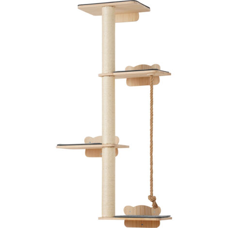 VEVOR Albero per Gatti Alto a 4 Livelli, Set di Mobili da Parete per Gatti 35 x 27 cm 4 Assi per Saltare, Trespolo per Gatti in Legno di Pino 12 mm Fino a 18,14 kg per Dormire, Giocare, Arrampicarsi