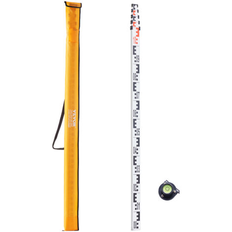 VEVOR Asta di Misurazione 5 m Asta di Misurazione Telescopica Metrica in Alluminio, Scala Bifacciale in CM/MM Asta di Livellamento, Livella a Bolla e Borsa da Trasporto per Misurare Case, Pavimenti