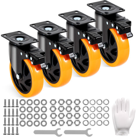 VEVOR Ruote Girevoli Set di 4 Rotelle per Mobili Industriali Ruote Silenziose in PVC Diametro da 127mm con Freno di Bloccaggio A/B Capacita di Carico 204kg per Rotella per Carrelli da Banco da Lavoro (1/5)