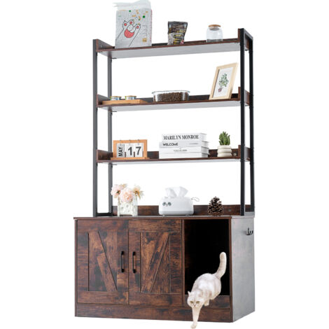 VEVOR Recinto per Lettiera per Gatti 850,1 x 490,2 x 1490 mm Mobiletto per Lettiera Nascosto 3 Ripiani Portaoggetti, Bagno per Gatti in Legno, Adatto alla Maggior Parte delle Lettiere, Marrone Scuro (1/5)