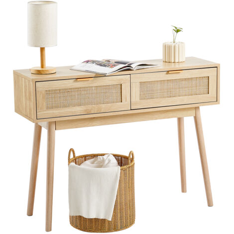 VEVOR Tavolo Mobiletto Casa in Rattan 1000 x 300 x 745 mm Tavolo Ingresso con Cassetto Scorrevole in Rattan Naturale, Tavolo Consolle Divano per Soggiorno, Studio, Ingresso o Parete TV, Naturale