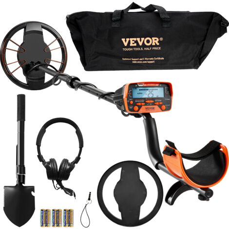 VEVOR Rilevatore per Metalli Sottoterra Bobina Diametro 25,4cm 7 Modalita di Funzione 7,2-9,6 V Lunghezza Asta Regolabile tra 104-132cm, Metal Detector per Adulti Bobina IP68 Temperatura -10℃ a 50℃