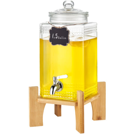 VEVOR Dispenser per Bevande di Vetro, Dispenser per Bevande da 5,5 Litri per Feste, con Supporto, Rubinetto Acciaio Inossidabile, Dispenser per Acqua per Succo, Te Freddo, Ristoranti, Hotel, Feste
