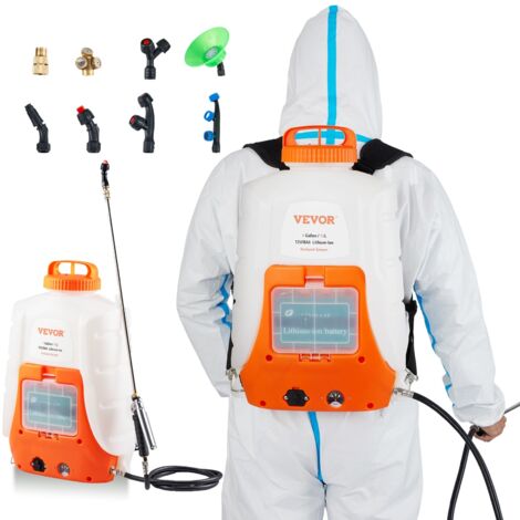 VEVOR Nebulizzatore Giardino a Batteria da Spalla Serbatoio 15L Ugelli Sostituibili 8 Pezzi con Bacchette per Irrigazione Prato Orto Serra Piante, Irroratrice Spruzzatrice a Zaino a Pressione 6,2bar