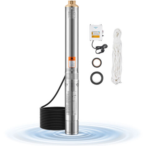 VEVOR Pompa Sommergibile per Pozzi Profondi IP68, Potenza in Uscita 550 W, 230 V, Portata 65 L/min, Prevalenza 85 m, con Cavo da 20 m, Pompa per Acqua in Acciaio Inox per Irrigazione Industriale