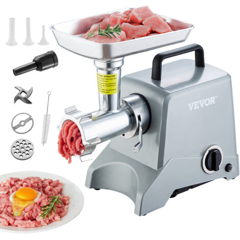 VEVOR Tritacarne Elettrico Industriale con Lama Capacita 2,27 kg/min, 575 W (800 W MAX), Piastra di Macinazione, Lama per Insaccare Salsicce e 3 Tubi, Tritacarne Alluminio 440 x 200 x 300 mm