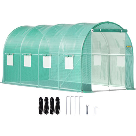 VEVOR Serra da Giardino per Piante a Tunnel Impermeabile con 8 Finestre e Porte 4,6 x 2,1 x 2,1m, Serra a Tunnel da Esterno Impermeabile in Acciaio Zincato Copertura PE 16,9 kg, Serra a Tunnel Verde