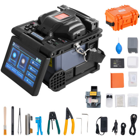 VEVOR Giuntatrice a Fusione di Fibra 6 Motori con Allineamento del Nucleo, Giunzione 6s e Riscaldamento 13s, Macchina Giuntatrice per Fibra con LCD Screen 12,7 cm, Batteria 7800 mAh per SM MM DS NZDS