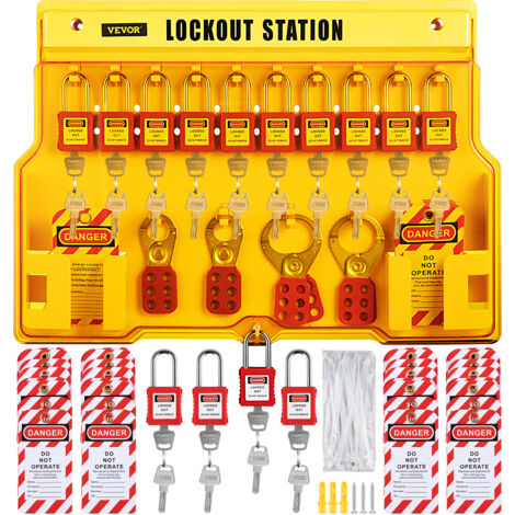 VEVOR Kit di Tagout di Blocco di Sicurezza da 58 Pz, Set di Lucchetti di Sicurezza con Stazione di Tagout da 55.8 x 39.3 cm, Uso per Macchinari, Apparecchiature Elettriche, Lavori Industriali, ecc.